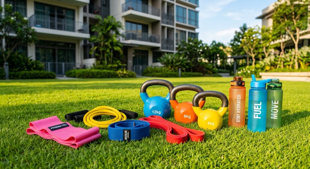 Colourful gym equipment outdoors
